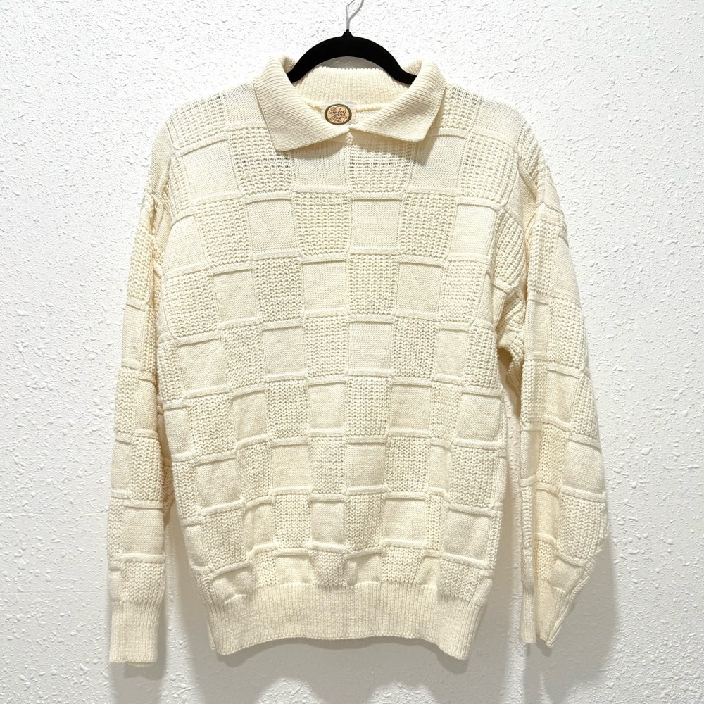 Vintage Cream square knit men's Sweater M